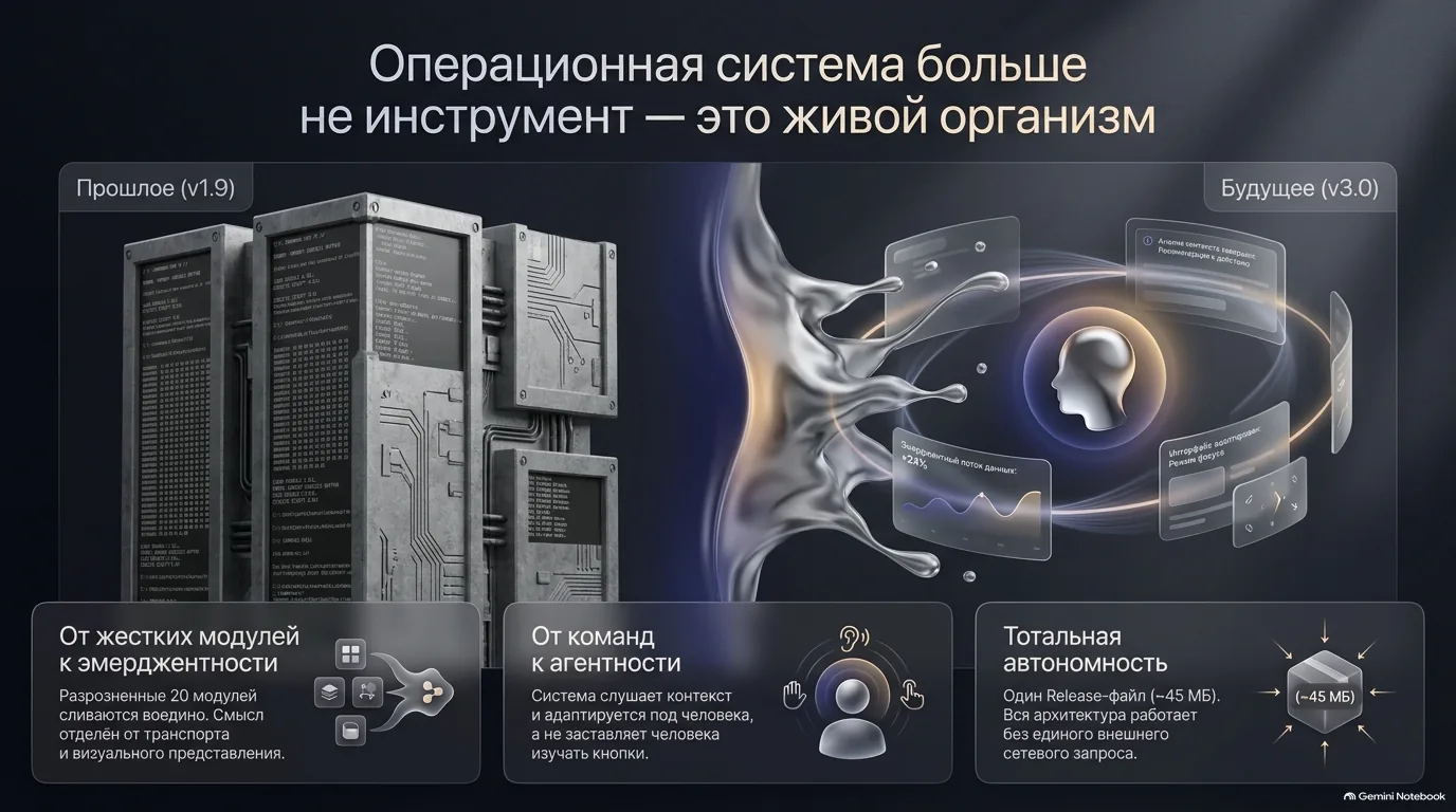 Слева серверные стойки прошлого v1.9, справа жидкий хром и стеклянные панели будущего v3.0