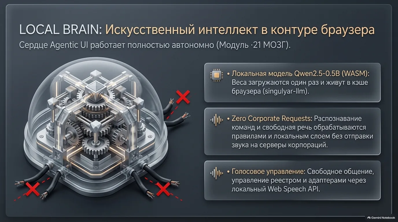 Механический мозг под стеклянным куполом, провода наружу перечёркнуты красным